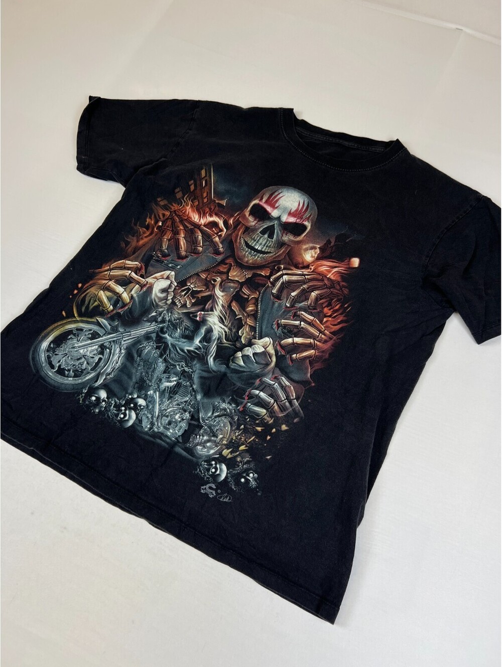 Unbranded Men Black Reaper Skull Motorcycle Graphic T Shirt Tee - Picture 3 of 7